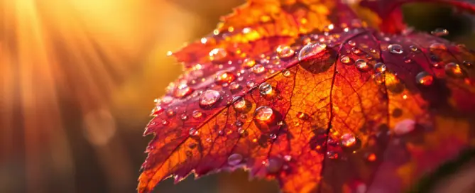 Herbstblatt mit Wassertropfen als Symbol für starke Abwehrkräfte mit TCM