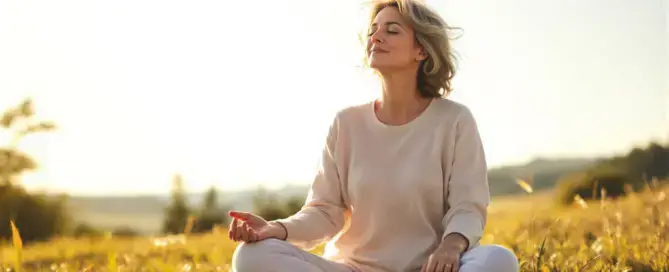 Frau in Balance zwischen Licht und Schatten – Symbol für den inneren Rhythmus der TCM-Organuhr